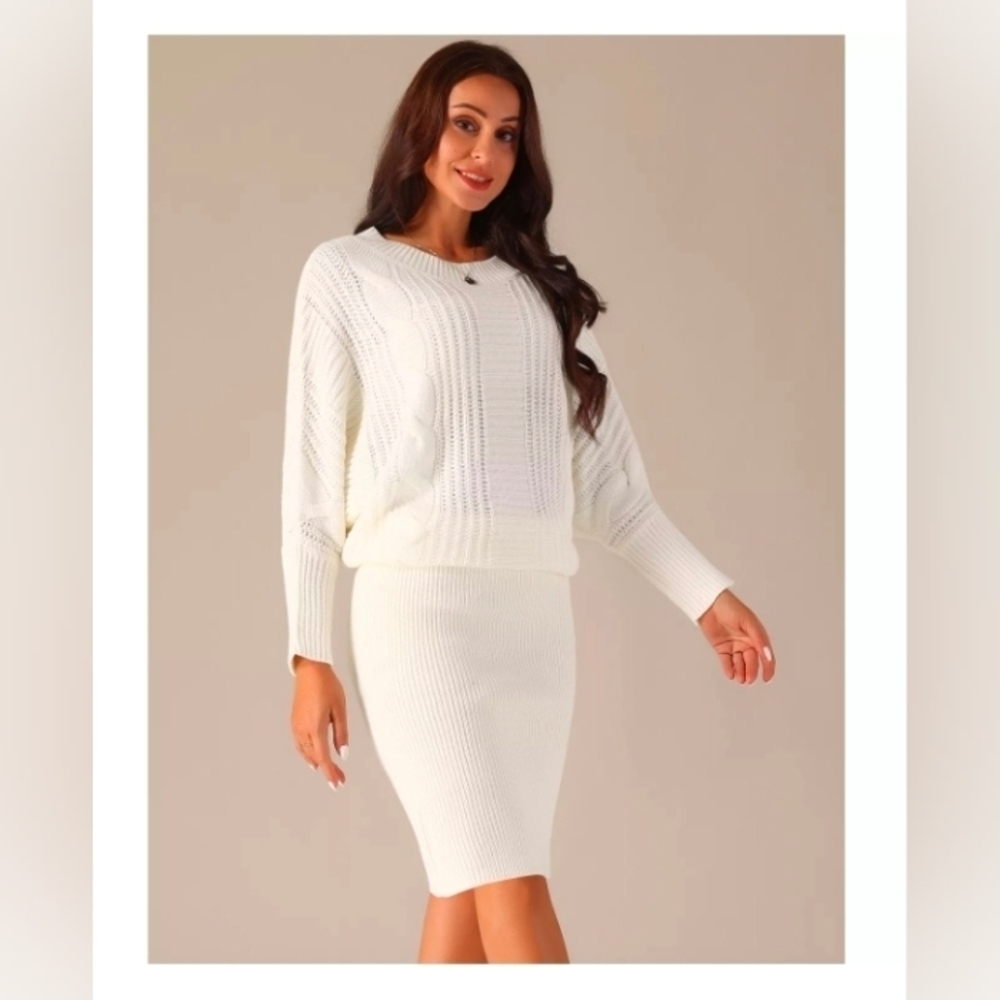 Seta T Women's Long Batwing Sleeve Sweater Dress Cable Knit Chunky Oversize.